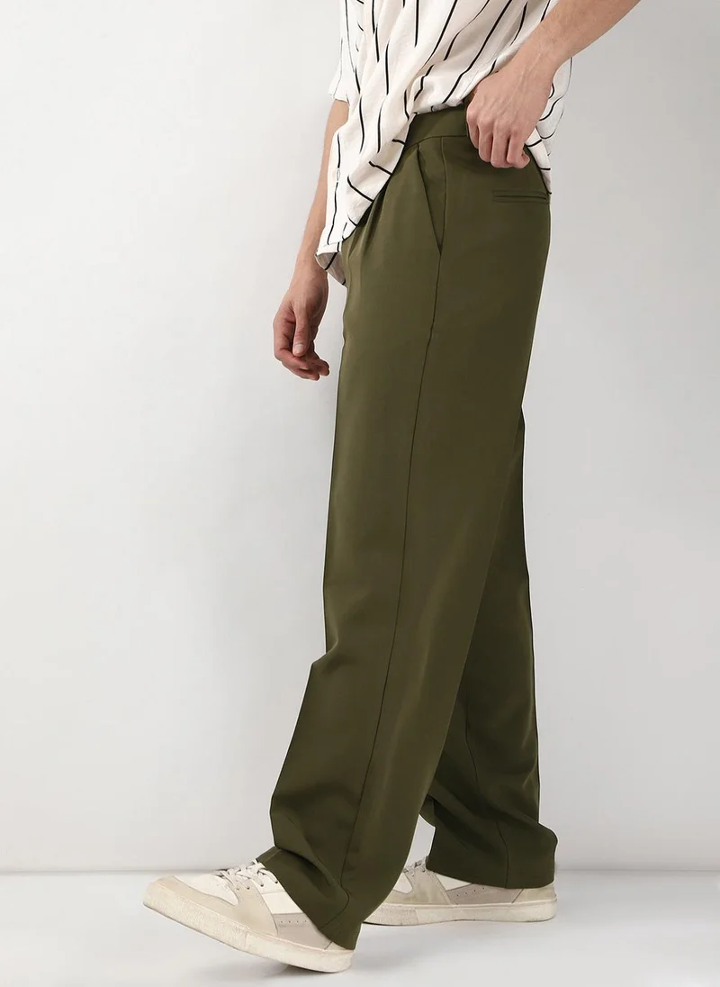 Urbano Fashion  Urbano Fashion Men's Dark Olive Loose Baggy Fit Solid Korean Pants Stretchable for Men | Best Price UAE